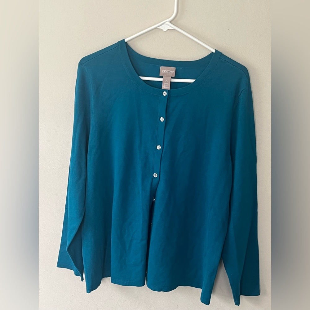 Chicos Teal Cardigan Sweater 3 or (XL)